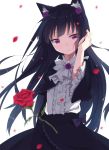  animal_ears black_hair blurry blush cat_ears depth_of_field flower gokou_ruri gothic_lolita hair_flip hairband highres kurasawa_moko lolita_fashion long_hair ore_no_imouto_ga_konna_ni_kawaii_wake_ga_nai petals purple_eyes purple_rose red_rose rose solo violet_eyes yukinezumi 