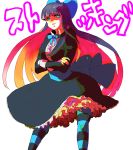  bad_id blue_eyes bow dress hair_bow long_hair multicolored_hair panty_&amp;_stocking_with_garterbelt pecora purple_hair red_hair redhead smile solo stocking_(character) stocking_(psg) striped striped_legwear striped_thighhighs thigh-highs thighhighs 