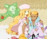  1boy 1girl blonde_hair cattleya_(pokemon) commentary_request dark_skin long_hair mienshao pokemon pokemon_(creature) pokemon_(game) pokemon_black_and_white pokemon_bw renbu_(pokemon) reuniclus sitting very_long_hair 