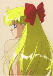  aino_minako back bishoujo_senshi_sailor_moon blonde_hair blue_eyes flirt from_behind hair_bow hairbow kazu. long_hair lowres nude official_art sailor_venus shiny smile topless 