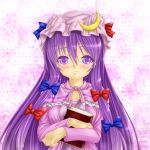  bad_id blush book crescent crescent_moon hat highres libus long_hair patchouli_knowledge purple_eyes purple_hair sion_(pixiv) solo tears touhou violet_eyes 