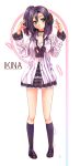  collar copyright_request green_eyes headphones highres legs petals purple_hair side_ponytail skirt yoshida_inubito 