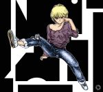  amano_ai blonde_hair jeans purple_eyes ripped_jeans short_hair sneakers sweater video_girl_ai 