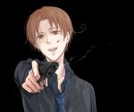  aiming_at_viewer axis_powers_hetalia blood gun male necktie northern_italy_(hetalia) pov_aiming simple_background solo weapon 