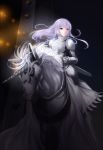  barding cait knight light long_hair original purple_eyes purple_hair riding silver_hair solo unicorn 