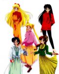   aino_minako bishoujo_senshi_sailor_moon black_hair blazer blonde_hair brown_hair hair_bow high_heels hino_rei kino_makoto mizuno_ami overalls ponytail purse sweater_dress tights tsukino_usagi twintails very_long_hair  