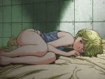  amano_ai barefoot bed bedroom blanket blonde_hair bottomless fetal_position katsura_masakazu laying lying panties purple_eyes sad short_hair tank_top underwear video_girl_ai 