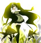  bare_shoulders black_eye black_eyes black_hair breasts camisole cleavage elbow_gloves fish gloves hatsune_miku headphones injury long_hair monochrome natsu_(anta_tte_hitoha) thigh-highs thighhighs twintails very_long_hair vocaloid 