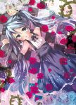  blush dress flower hatsune_miku highres lace lying red_rose rose solo tottsuan twintails vocaloid 