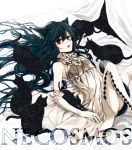  bed black_hair cat cat_ears cat_tail dress elbow_gloves gloves kyra long_hair lying night night_sky on_back original pantyhose red_eyes sky sleeveless solo star surreal tail too_many_cats very_long_hair 