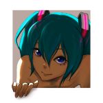  aqua_hair bare_shoulders blue_eyes face fourth_wall hatsune_miku outside_of_border smile solo tocky twintails vocaloid 