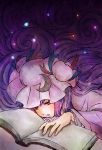  book crescent crescent_moon curly_hair hat long_hair patchouli_knowledge purple_eyes sada_noriko solo touhou violet_eyes 