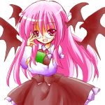  alternate_hair_color bat_wings bespectacled book glasses head_wings koakuma long_hair lowres necktie pink_eyes pink_hair the_embodiment_of_scarlet_devil tilde_(ice_cube) touhou wings 