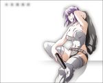  belt breasts cleavage ghost_in_the_shell ghost_in_the_shell_stand_alone_complex gun jack_(haist) jacket kusanagi_motoko leotard purple_hair red_eyes short_hair solo thigh-highs thighhighs weapon 