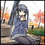  coffee-kizoku food jacket k-on! nakano_azusa pantyhose school_uniform sitting sketch skirt tree twintails 