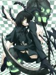  black_rock_shooter checkered dead_master green_eyes high_heels horns kirisawa_tokito scythe shoes skull wing wings 