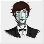  alternate_costume brown_hair hitoshura horns portrait shin_megami_tensei shin_megami_tensei_iii:_nocturne short_hair simple_background tattoo tuxedo yellow_eyes 