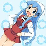  blue_eyes blue_hair cosplay dp_nobi hat hidamari_sketch ikamusume long_hair school_uniform shinryaku!_ikamusume skirt solo tentacle_hair yuno yuno_(cosplay) 