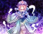  closed_fan fan folding_fan frills ghost hat hitodama jaku_sono japanese_clothes kimono pink_eyes pink_hair saigyouji_yuyuko seigaiha short_hair solo touhou 