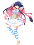  armpits arms_up blue_eyes blush corset hair_ribbon kika_(pororororo) legs long_hair multicolored_hair open_mouth panty_&amp;_stocking_with_garterbelt ribbon skirt solo stocking_(character) stocking_(psg) striped striped_legwear striped_thighhighs thigh-highs thighhighs two-tone_hair 