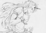  graphite_(medium) horn hoshiguma_yuugi long_hair monochrome muscle profile solo takeuma takeuman touhou traditional_media 