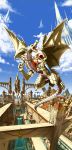  clouds dragon fantasy highres original red_eyes reins sky solo sword tail unpopin weapon wings 