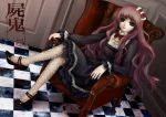  chair dress giyousou gothic_lolita kirishiki_sunako lace lolita_fashion long_hair nail_polish purple_hair shiki sitting 