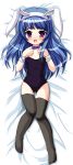  animal_ears bed_sheet blue_hair blush bowtie bunny_ears bunny_girl bunnysuit dakimakura furude_rika highres higurashi_no_naku_koro_ni long_hair lying on_back open_mouth purple_eyes rabbit_ears solo taiga_joe thigh-highs thighhighs violet_eyes wrist_cuffs 