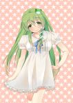  dress frog green_eyes green_hair hair_ornament kochiya_sanae long_hair shie snake solo touhou 