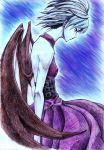  adult bat_wings colored_pencil_(medium) corset dress highres pale_skin pixiv_manga_sample profile remilia_scarlet short_hair solo takeuma takeuman touhou traditional_media wings 