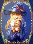  bow_(artist) bow_(bhp) hair_over_one_eye hat highres original robe solo stuffed_animal stuffed_toy witch_hat yellow_eyes 
