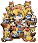  alice_margatroid blonde_hair blue_eyes bow capelet character_doll doll dress hair_bow hair_ribbon hairband hat hounori kirisame_marisa multiple_girls ribbon shanghai shanghai_doll short_hair touhou wings witch witch_hat yellow_eyes 