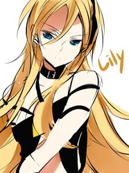  blonde_hair blue_eyes hatsuko headphones lily lily_(vocaloid) long_hair solo very_long_hair vocaloid 