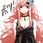  bad_id blue_eyes breasts choker cleavage dress flower formal hair_flower hair_ornament hatsuko jewelry large_breasts long_hair megurine_luka necklace pendant pink_hair sketch solo vocaloid 