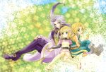  final_fantasy final_fantasy_ix green_eyes hand_holding holding_hands kuja mali mikoto mikoto_(ff9) purple_eyes silver_hair sitting tail violet_eyes zidane_tribal 