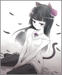  black_hair cat_ears cat_tail gokou_ruri hime_cut kasai_shin long_hair mole monochrome ore_no_imouto_ga_konna_ni_kawaii_wake_ga_nai pantyhose sitting strap_slip tail wariza 