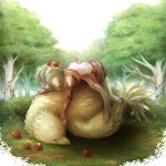  blanche_neige boots bow cape chocobo closed_eyes detached_sleeves elbow_gloves eyes_closed female final_fantasy final_fantasy_vi fingerless_gloves food fruit gloves green_hair long_hair lying moogle pantyhose ponytail sleeping thigh-highs tina_branford tree 
