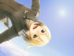  blonde_hair blue_eyes erica_hartmann flying highres open_mouth short_hair strike_witches tail teeth unyon 