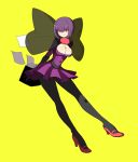  blunt_bangs bob_cut book breasts cleavage elite_four flying_paper glasses gloves high_heels ken_(koala) large_breasts legs long_legs notebook pale_skin pantyhose paper pink_eyes pokemon pokemon_(game) pokemon_black_and_white pokemon_bw purple_hair shikimi_(pokemon) 