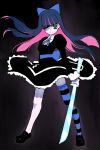  blue_eyes gothic gothic_lolita lolita_fashion long_hair multicolored_hair panty_&amp;_stocking_with_garterbelt sakamoto_mineji solo stocking_(character) stocking_(psg) striped striped_legwear striped_thighhighs stripes_i_&amp;_ii sword thigh-highs thighhighs two-tone_hair weapon 