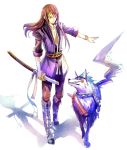  animal belt black_hair boots bracelet chain chains collar dog isee77630 jewelry kiseru long_hair male pipe repede shadow solo sword tales_of_(series) tales_of_vesperia weapon white_background yuri_lowell 