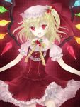  blonde blonde_hair bloomers bow dress fang flandre_scarlet frills hair_ornament hat ponytail red_eyes ribbon side_ponytail smile solo touhou uduki_eri uzuki_eri wings 