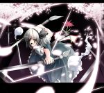  1girl azuma_kurume bad_id konpaku_youmu kurume_shou leaves solo sword touhou 