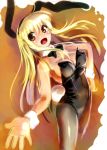  blonde_hair breasts bunny_ears bunny_girl bunnysuit cleavage hand_on_hip hips katahira_masashi long_hair open_mouth original pantyhose rabbit_ears smile solo tail yellow_eyes 