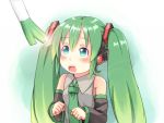  aqua_eyes detached_sleeves green_hair hatsune_miku headphones loli long_hair masuneko necktie open_mouth saliva solo spring_onion teen twintails vocaloid 