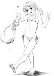  bad_id bag bikini flat_chest legs long_hair monochrome original sandals solo swimsuit twintails 