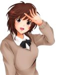  1girl amagami blush brown_eyes brown_hair face kishida-shiki open_mouth sakurai_rihoko school_uniform short_hair solo sweater 