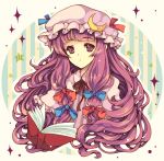  book crescent crescent_moon hat long_hair patchouli_knowledge purple_eyes purple_hair robosuke solo touhou violet_eyes 
