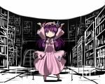  \o/ arms_up bookshelf crescent crescent_moon gatau genki_dama hair_ribbon hat irony long_hair outstretched_arms patchouli_knowledge purple_eyes purple_hair ribbon solo touhou violet_eyes voile 