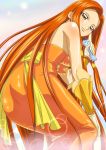  ankoku_tiger dress highres idol long_hair looking_back mermaid_melody_pichi_pichi_pitch microphone official_style orange_eyes orange_hair sara_(mermaid_melody_pichi_pichi_pitch) 